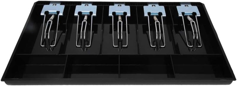 EVTSCAN Cash Drawer Tray Organizer with Metal Clip, 5 Bill 4 Coin Compartments Money Tray for Cash Register Drawer, ABS Waterproof Black Cash Tray for Retail Office Home Use - Image 1